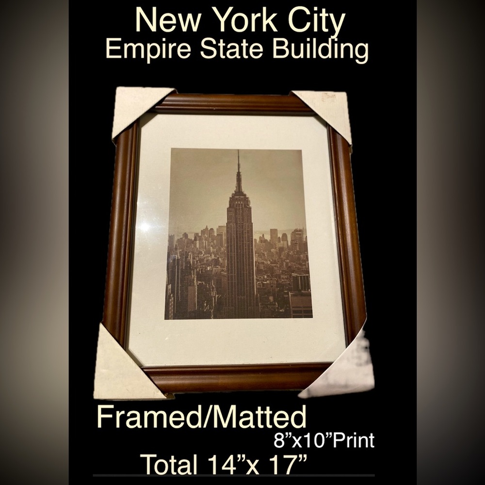 Empire State Building/New York City Skyline🌆Wood Frame,Matted,glass/14”x 17”NIB